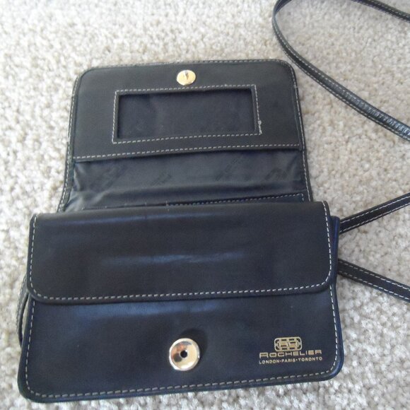 Rochelier Wallet Genuine Leather Straplet Black Card Holder Change Pocket Zipper - Picture 5 of 15